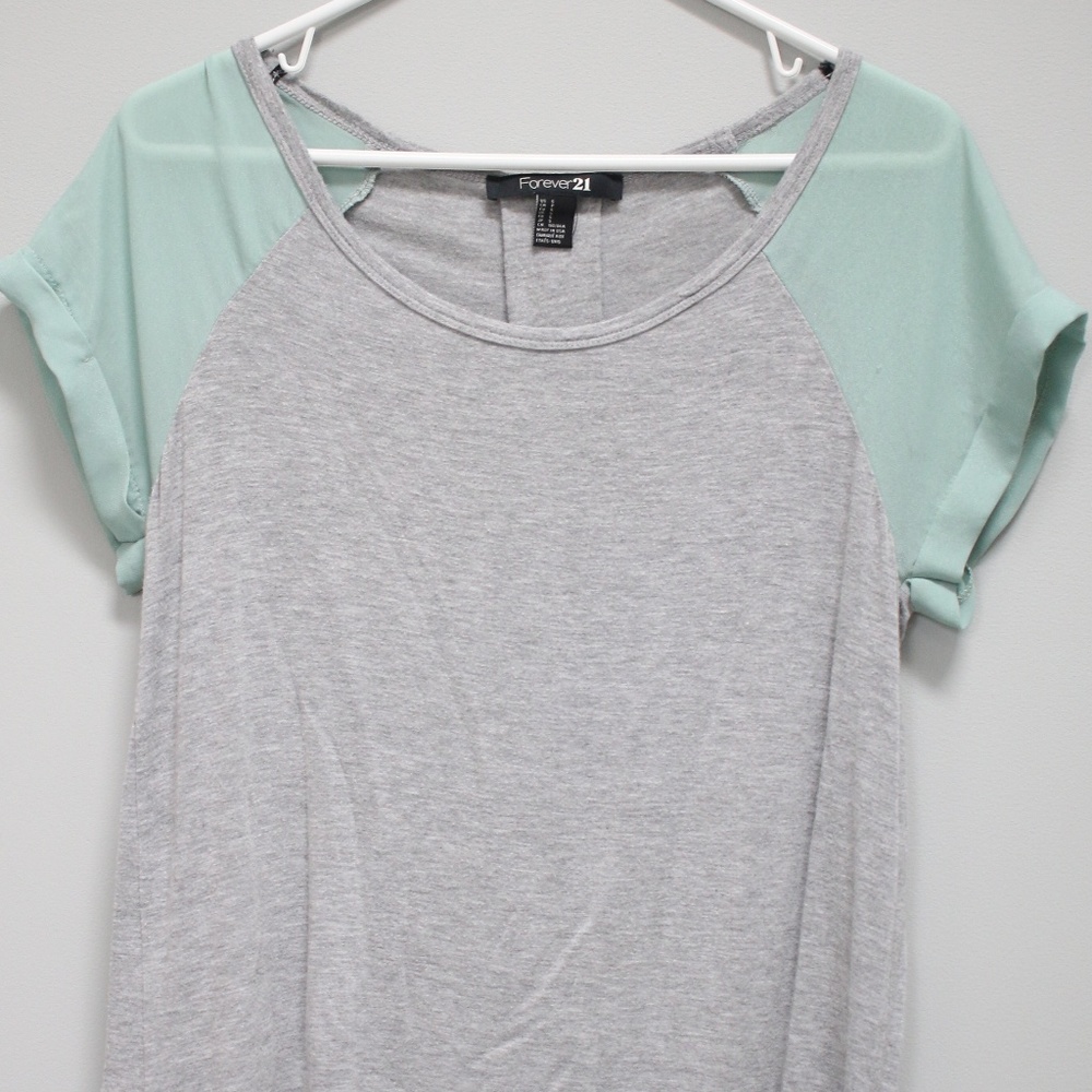 Forever 21 Sheer Short Sleeve Loose Grey T Shirt S